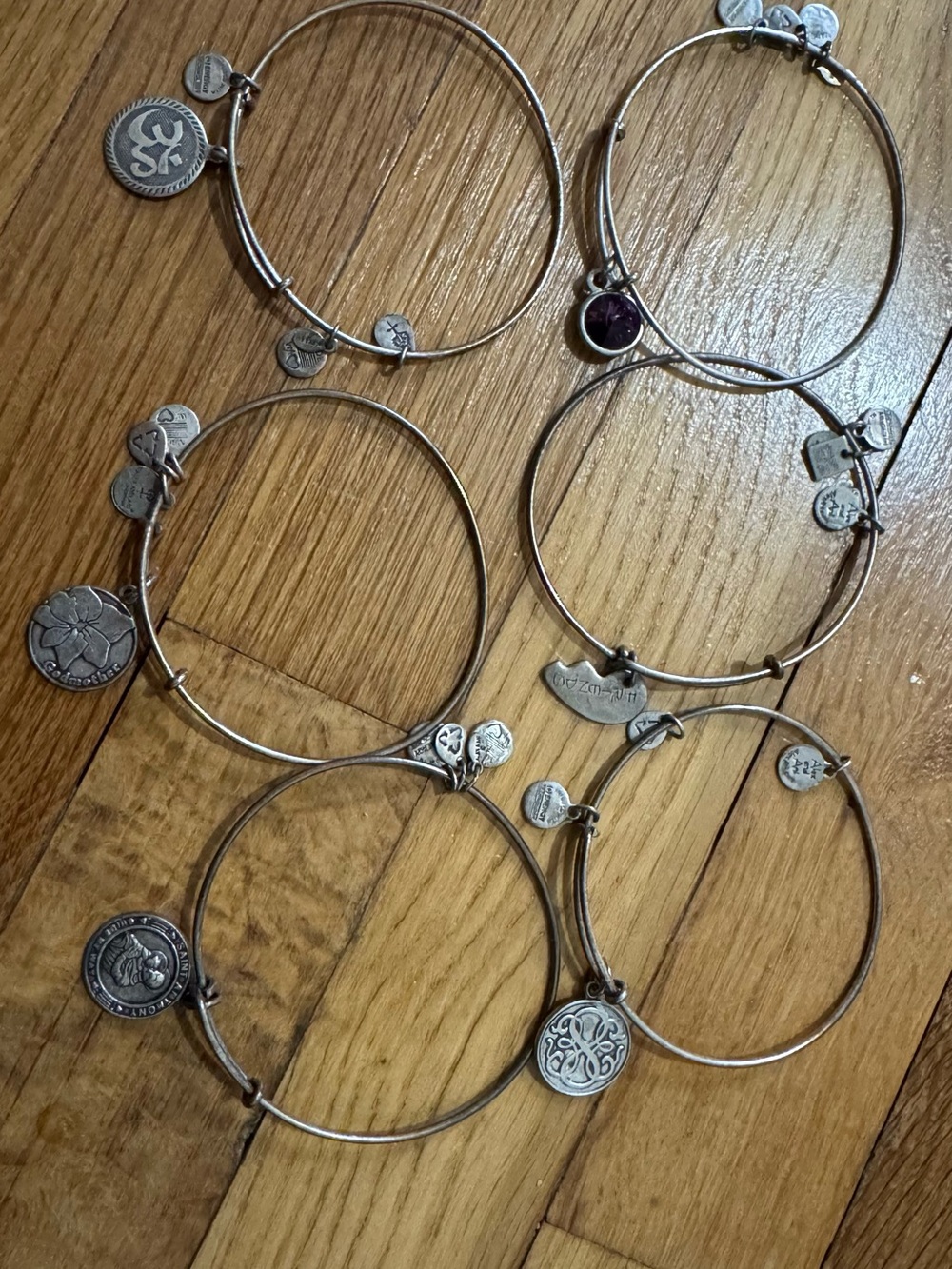 Alex and Ani Silver Charm Bangle with Purple Accent